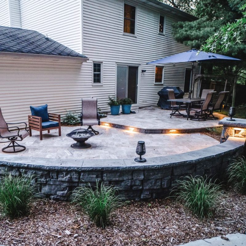 elevated paver patio and landscaping in kalamazoo.